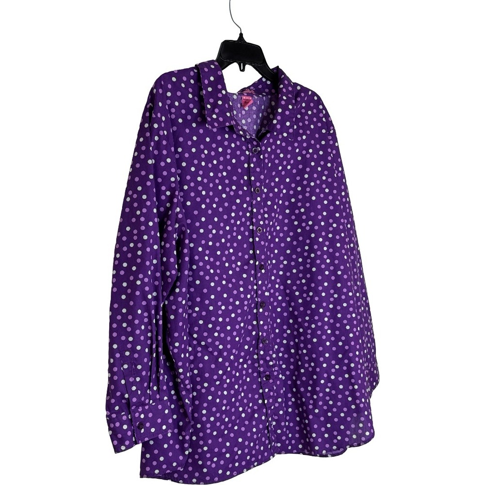 Woman Within Purple Polka Dot Button Up Shirt Womens 3X Long Sleeve Cotton Blend - Picture 5 of 11
